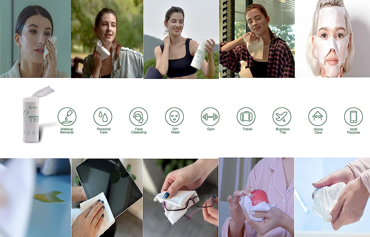 NYS CLOUD – Disposable Ultra Soft Facial Tissue, Daily Face Wipe and Cleansing Towelettes, 60 Count Portable Travel Size, Unscented - Image 2